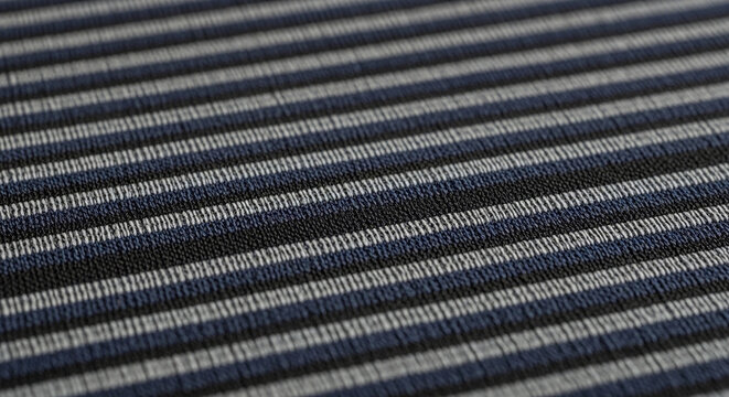 Close-up macro photograph of dark blue and white interwoven textile stripes, creating a textured abstract pattern with shallow depth of field.