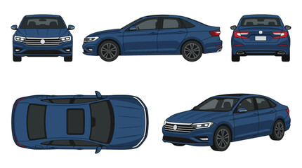 Fototapeta premium Blue Sedan Car Side Front Rear.