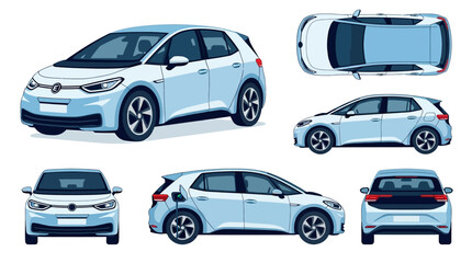 Fototapeta premium Multiple Views of a White Hatchback.