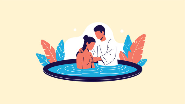 Christian baptism ceremony showing a person being immersed in water by a priest or pastor in a symbolic spiritual ritual.