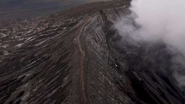 Drone Shot of Dramatic Volcano Crater&ndash; Mount Bromo Java Island Indonesia