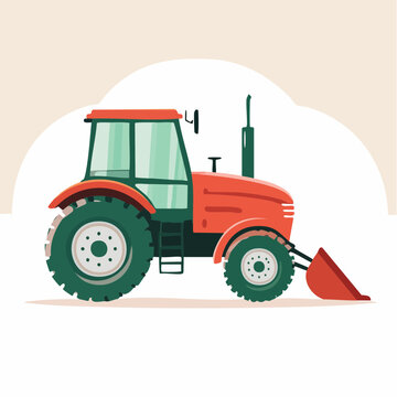 Red Tractor with Front Loader Illustration