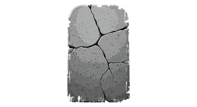 Cracked ancient stone tablet with weathered surface, isolated on white background with rough edges and textured details