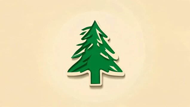 Green stylized pine tree icon with subtle shadow animation on a light beige background