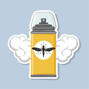 Mosquito Repellent Spray Can with Insect Icon and Mist