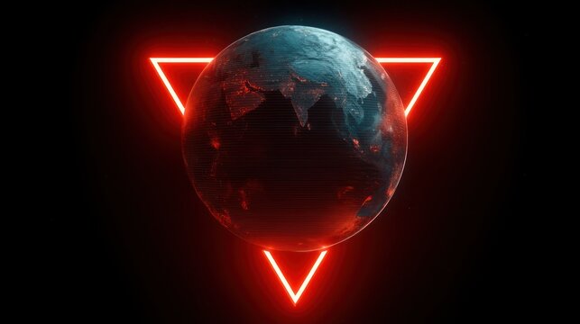 Abstract earth planet with geometric red triangle