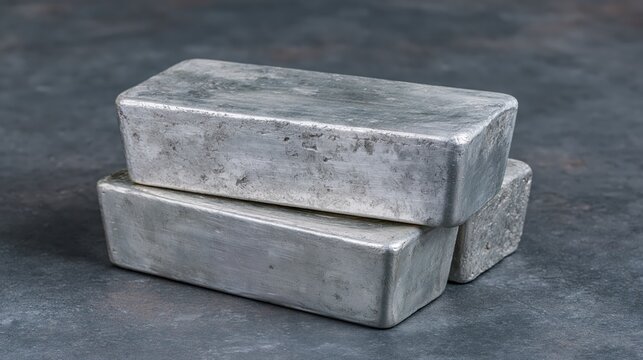 Two stacks of large heavy fine silver bullion bars resting neatly on a smooth dark grey background.