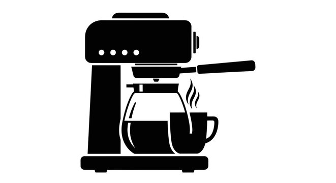 Black coffee maker with cup.