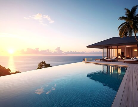 A serene infinity pool overlooking the ocean at sunset (206)