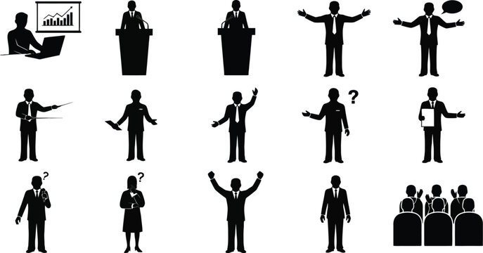Business presentation silhouette icons