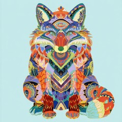 Fototapeta premium Colorful Psychedelic Fox Illustration with Intricate Mandala Patterns