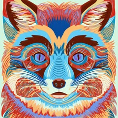 Fototapeta premium Vibrant Colorful Fox Portrait Illustration with Geometric Patterns and