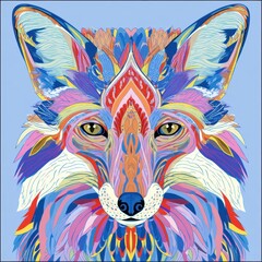 Fototapeta premium Vibrant Colorful Fox Head Illustration with Intricate Mandala Patterns