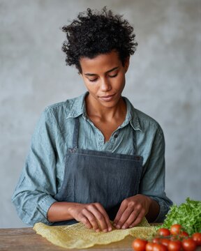 Person wrapping food in beeswax wrap instead of plastic, sstkgreen
