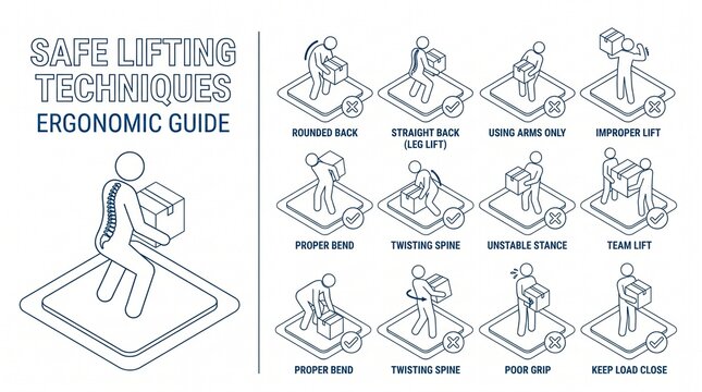 Safe Lifting Techniques Ergonomic Guide: Workplace Safety & Injury Prevention Infographic for Back Health