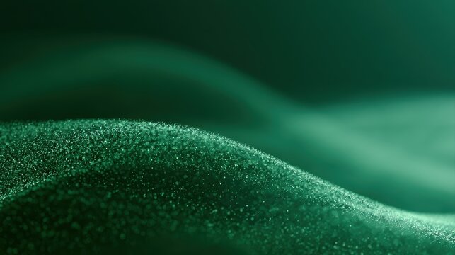 Abstract green waves and particles with clean empty area for marketing text, sstkgreen