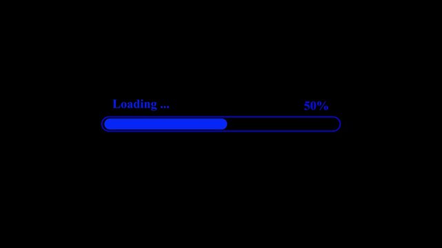 Futuristic abstract loading bar animation with transparent background, smooth and seamless progress from 0% to 100%, sleek modern UI design, soft glowing progress line, minimal high-tech interface sty