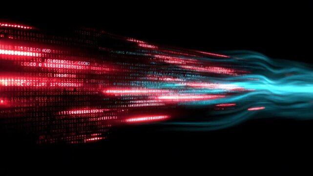 Data stream flowing in red and blue, symbolizing the essence of digital transformation. ..Created with Generative AI, not depicting real subjects.