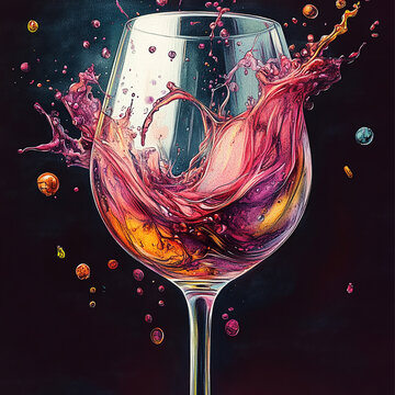  wine glass that is absolutely filled to the top with vino, 'scifi crayon animation' art style -