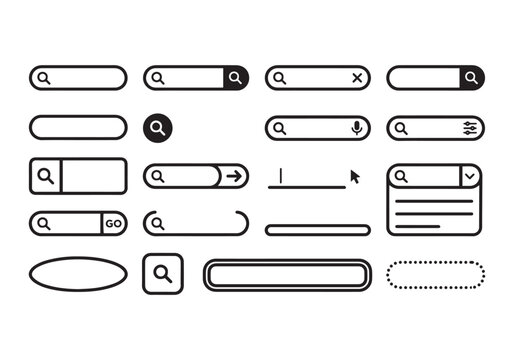 Search bar design set with simple input fields for user interface website layouts.