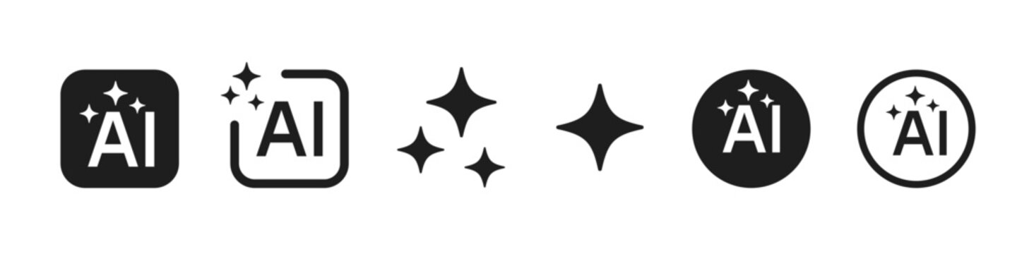 Ai logo set. Artificial intelligence generative icon. Stars and sparkle symbol for ai or machine learning apps