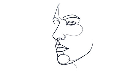 Minimalist Line Art Face Profile Portrait, Abstract Woman Drawing, Single Line Sketch © Iwak