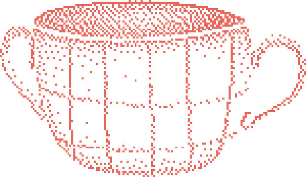 Pixelated cup with handles on a white background abstract digital concept