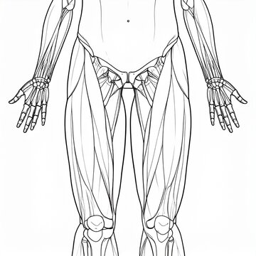 Line drawing of human leg muscles front and back view