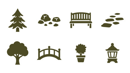 Naklejka premium Park Bench And Trees Silhouette Icons.