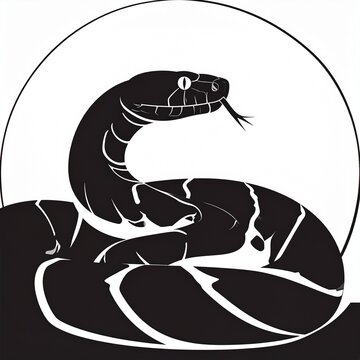 Black snake coiled inside a broken eggshell