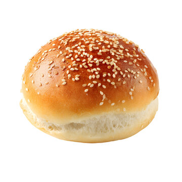 Golden brown sesame seed burger bun isolated on transparent background