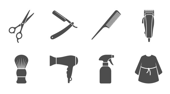Barber tools and equipment icons.