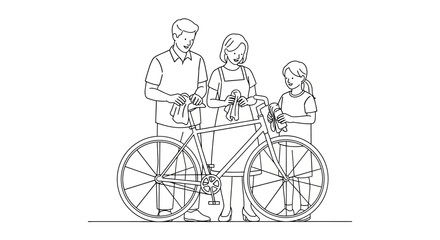 Fototapeta premium Family of Three Posing with a Classic Bicycle Together.