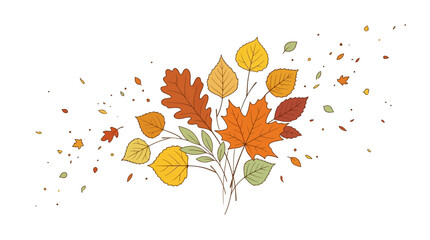 Fototapeta premium Colorful Autumn Leaves Vector Illustration on White Background