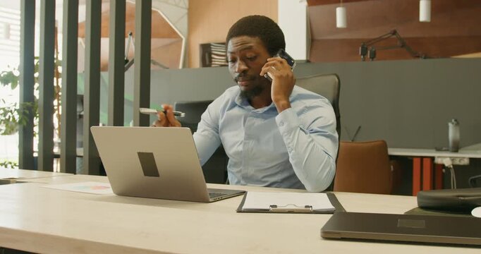 Business person concentrating during important discussion at workspace