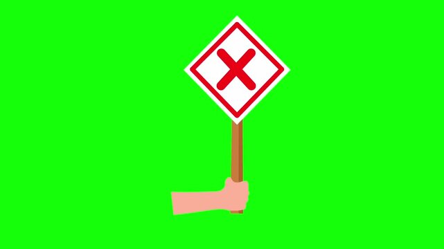 Green screen animation of a board with hands showing a no sign. A cross symbol represents a vote. The options are yes or no.
