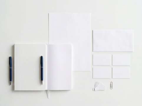 Open notebook with pens and paper planner sheets