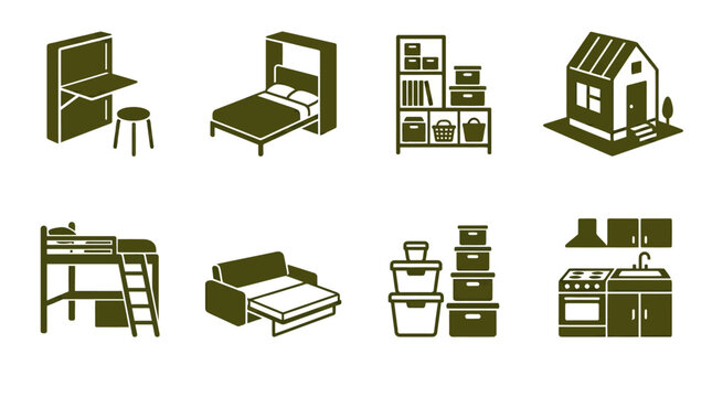 Furniture icons for home interior design.