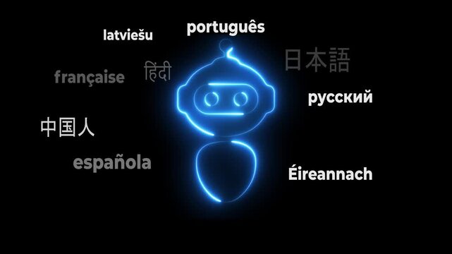 Automatic translation system concept.  Virtual robot for artificial intelligence technology helps translate languages. Language course and e-learning. Translator app and languages education idea.