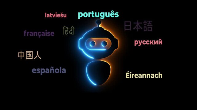 Automatic translation system concept.  Virtual robot for artificial intelligence technology helps translate languages. Language course and e-learning. Translator app and languages education idea.