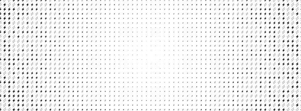 Light electric pattern energy current, lightning bolt icons texture glowing on white background. Charge energy pattern for power, speed quick and slow charger, halftone neon BG. Vector illustration
