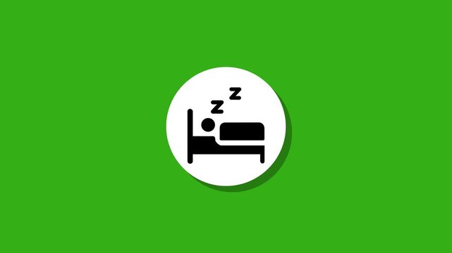 Sleep icon motion graphic animation on green background with bed and snoring symbol in white circle. animation