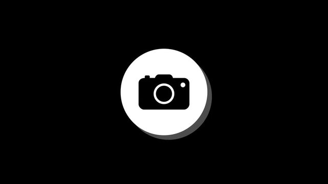 Camera icon appearing on black background with shadow effect motion graphic. animation