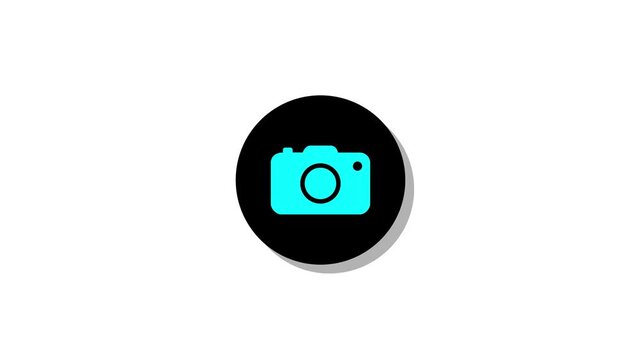 Camera icon appearing on white background with shadow effect motion graphic. animation