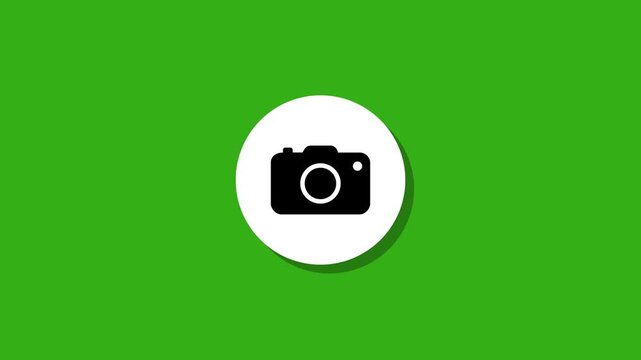Camera icon appearing on green background with shadow effect motion graphic. animation