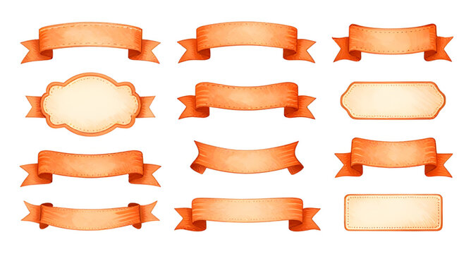 ribbons, banners, orange, decorative, label, ribbon, badge, template, vintage, scroll, design, festive, announcement, graphic, illustration, vector, simple
