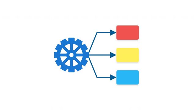 Animated Blue Gear 3 Steps Right Flow Process Infographic on White Background