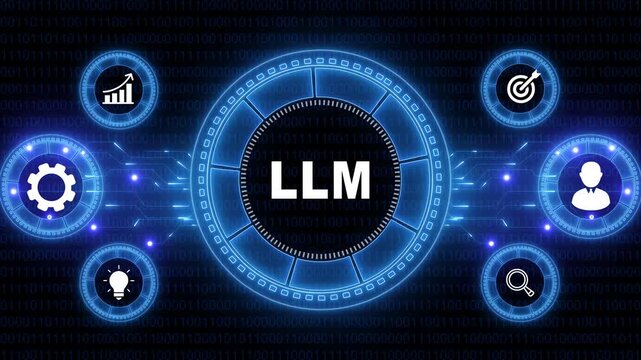 Represents a Large Language Model (LLM), AI chatbot, artificial intelligence, conversational and generative technology. Neon line Animated circuit board. Digital technology background.