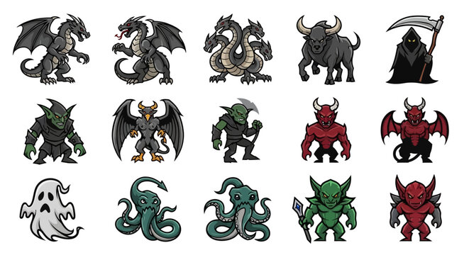 Collection of various mythical creatures and monsters.