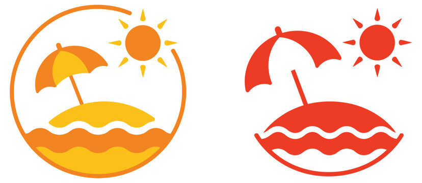 Beach umbrella parasol icon collection with linear summer vacation symbols for seaside relaxation holiday travel website minimal outline vector